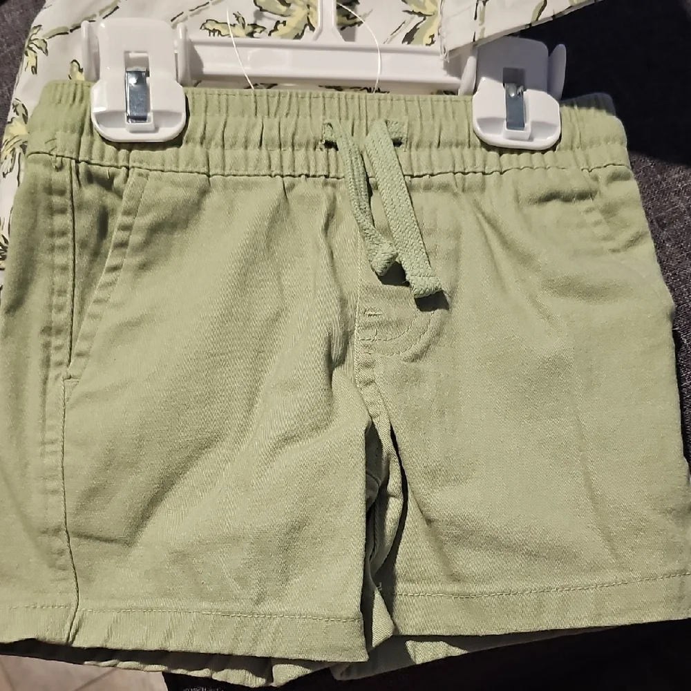 NWT Stitch & Stone Palm Tree Short Set Shirt Sage Toddler Boy 2t Button Down